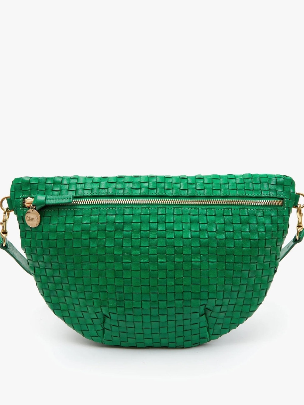 Clare V. Grass Green Woven Checker Grande Fanny NWT